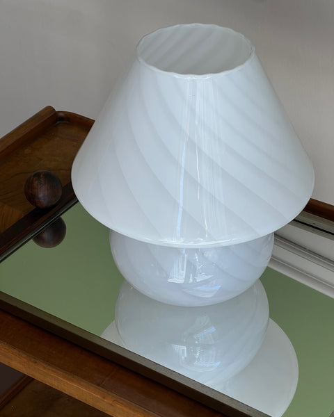 Vintage white swirl Murano mushroom table lamp