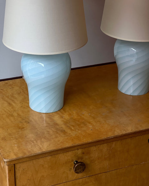 Vintage light blue swirl Murano table lamp (1 available) (Medium)