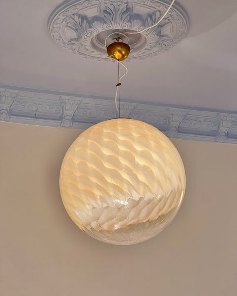 Large vintage golden clear Murano ceiling lamp (D50)
