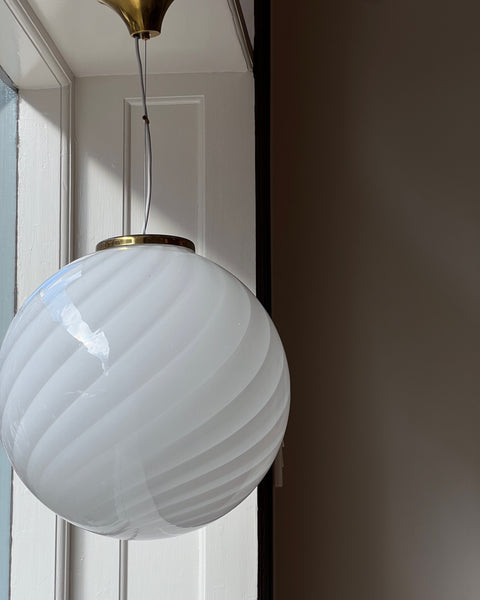 Vintage round white swirl Murano ceiling lamp (D45)