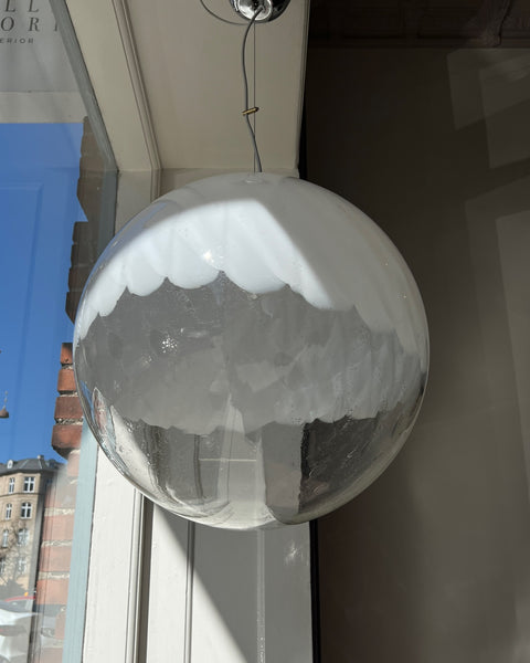 Large vintage white clear Murano ceiling lamp (D50)