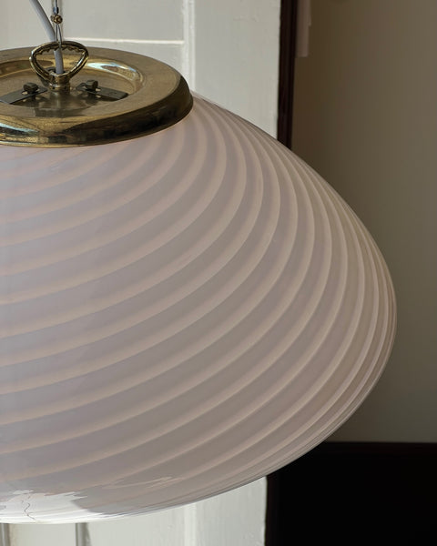 Large vintage oval light pink swirl Murano ceiling lamp (D50)