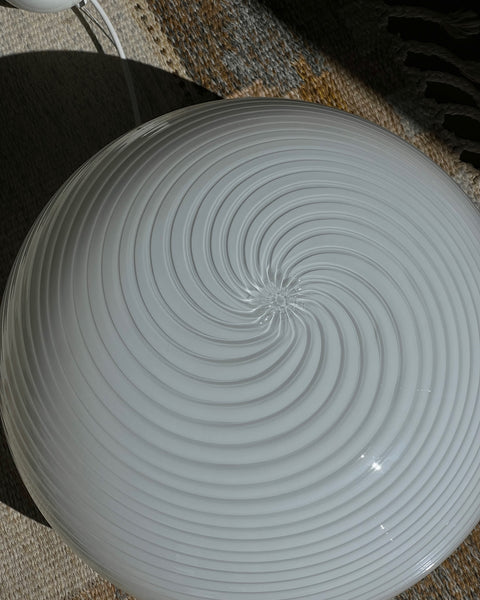 Vintage Murano oval white swirl ceiling lamp (D48)