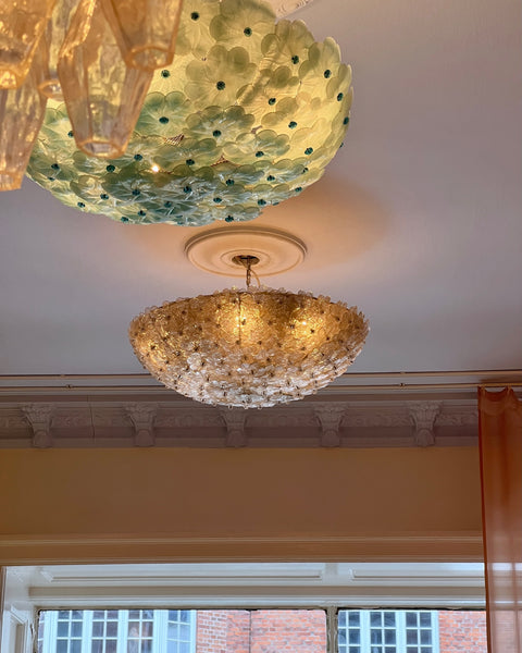 Large vintage clear Murano flower ceiling/wall lamp (D60)