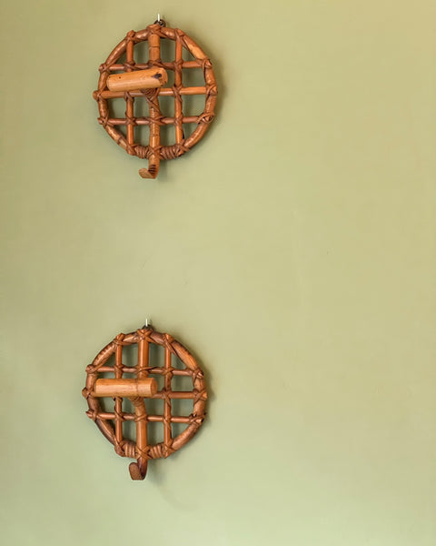 Set of vintage rattan coat hooks