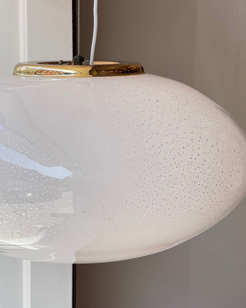 Vintage oval white / silver shimmer Murano ceiling lamp (D50)
