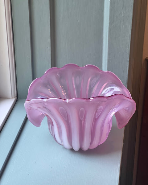 Vintage opal pink Murano shell bowl