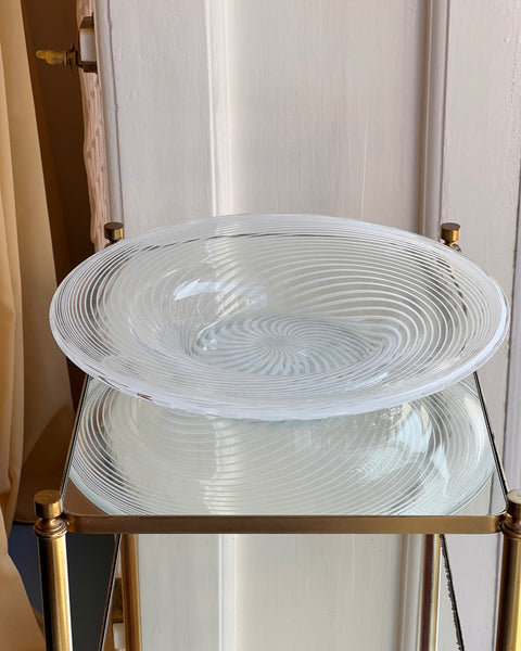 Large vintage white/clear swirl Murano bowl