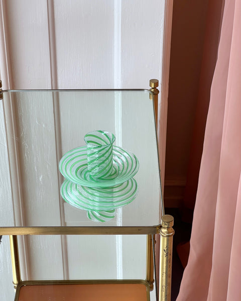 Vintage green/white swirl Murano latticino set with dish and glass