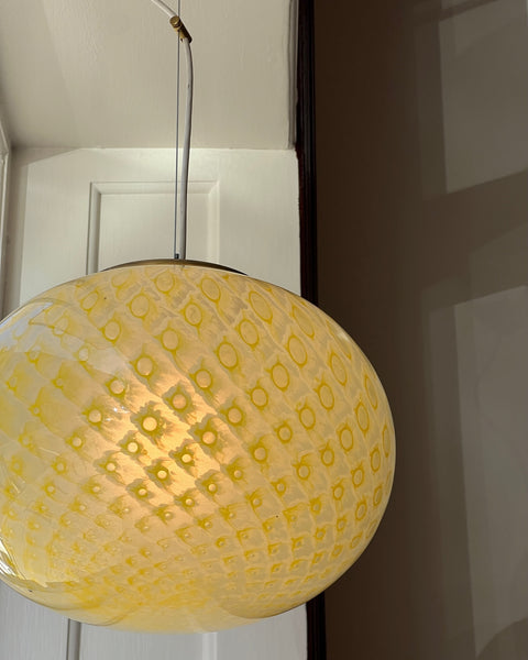 Vintage oval yellow dotted Murano ceiling lamp (D35)
