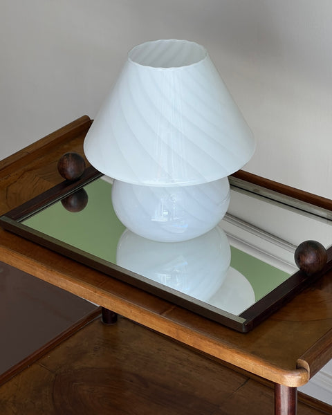Vintage white swirl Murano mushroom table lamp