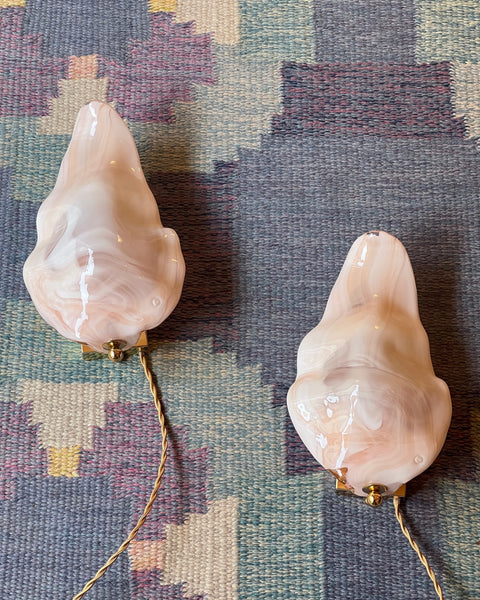 Vintage milky white/pink Murano wall lamps