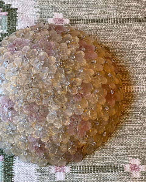 Vintage pink/clear/golden Murano flower ceiling/wall lamp (D46)