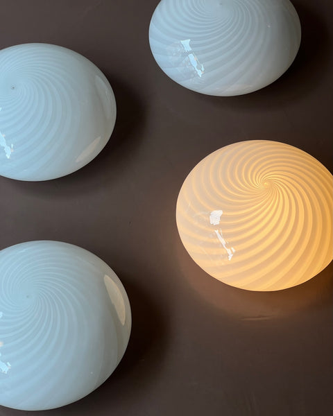 Vintage Murano white swirl ceiling/wall lamp (D30) (2 available)