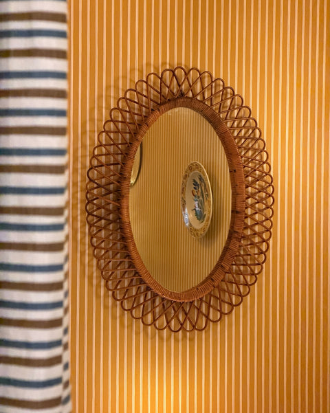 Vintage Italian mirror with rattan frame