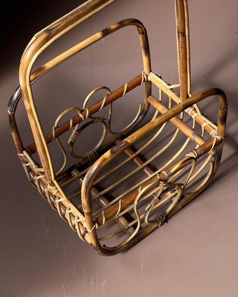 Large vintage rattan magazine holder