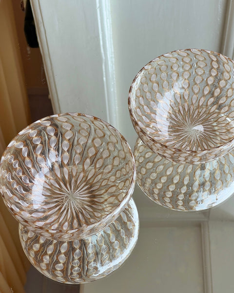 Vintage golden/white swirl Murano latticino bowl (2 available)