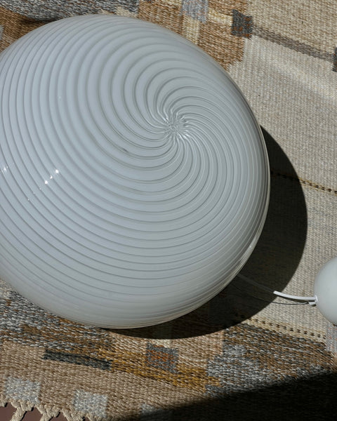 Vintage Murano oval white swirl ceiling lamp (D48)