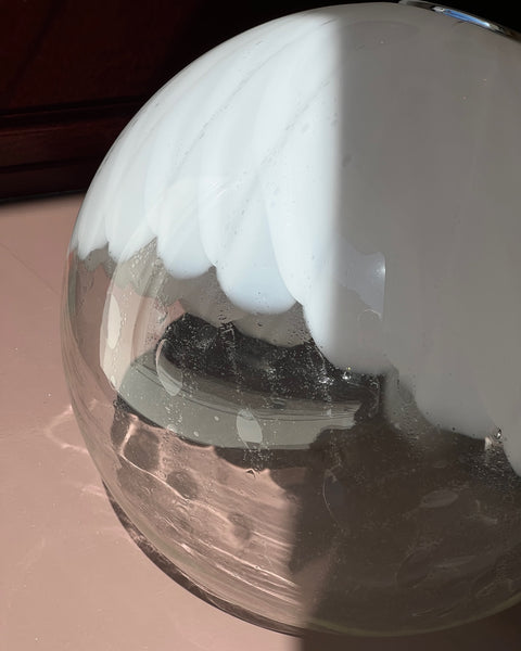 Large vintage white clear Murano ceiling lamp (D50)