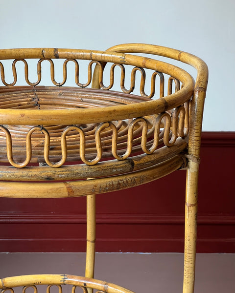 Vintage rattan trolley/table with wheels