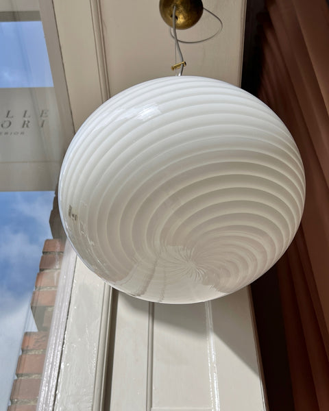 Vintage oval white swirl Murano ceiling lamp (D35)