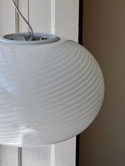Vintage Murano oval white swirl ceiling lamp (D40)