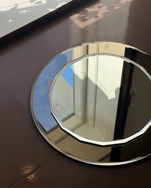 Vintage Italian round mirror with golden brown mirror frame