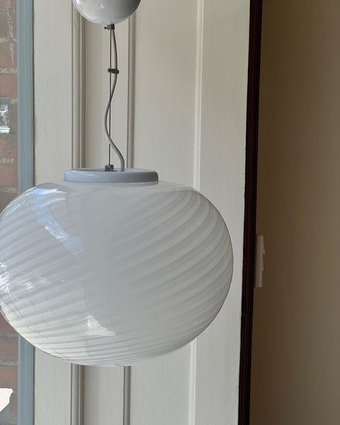 Vintage Murano oval white swirl ceiling lamp (D40)