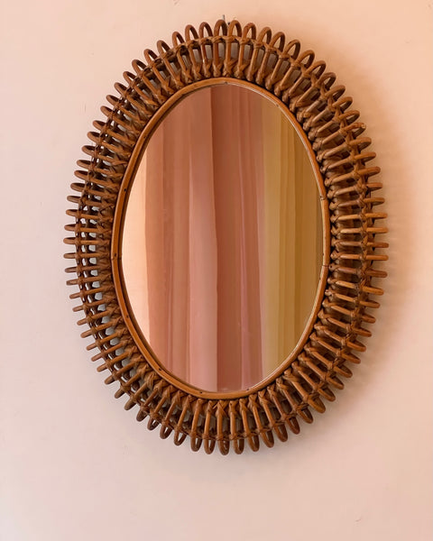 Vintage Italian mirror with rattan frame