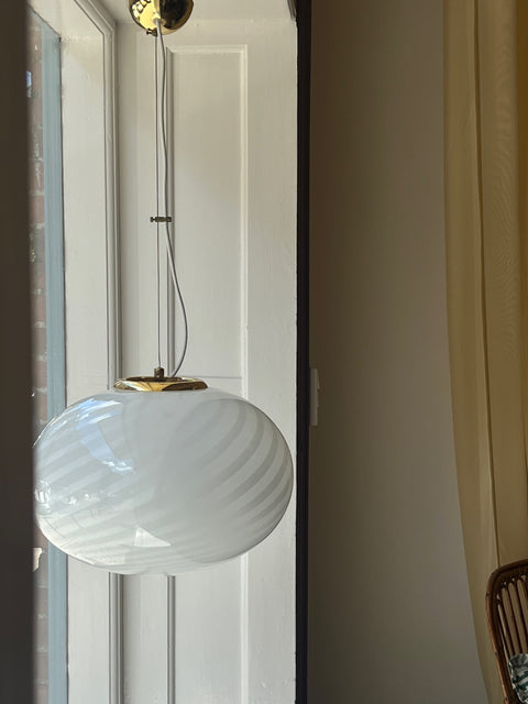 Vintage Murano oval white swirl ceiling lamp (D40)