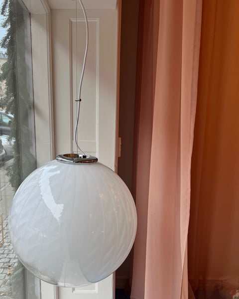 Large vintage white clear Murano ceiling lamp (D50)
