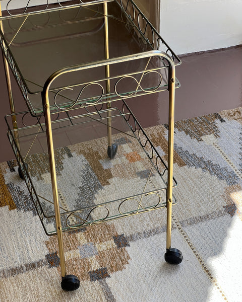 Vintage metal and glass trolley/table with wheels