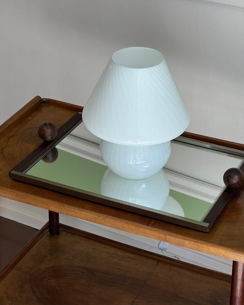 Vintage white swirl Murano mushroom table lamp