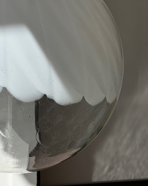 Large vintage white clear Murano ceiling lamp (D50)