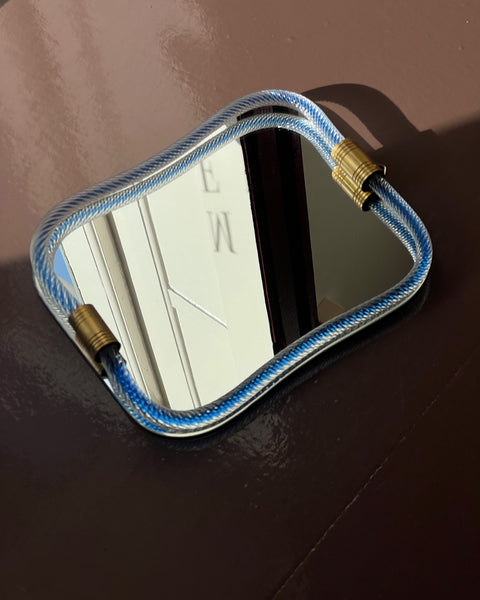 Vintage Italian mirror with twisted clear/blue glass frame