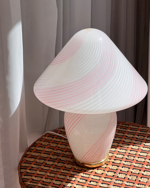 Large vintage pink/white Murano mushroom table lamp