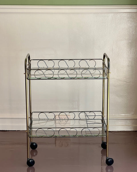 Vintage metal and glass trolley/table with wheels