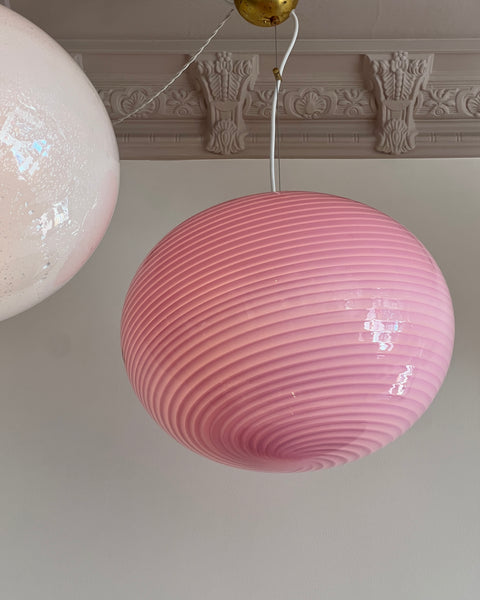 Vintage oval pink swirl Murano ceiling lamp (D46)