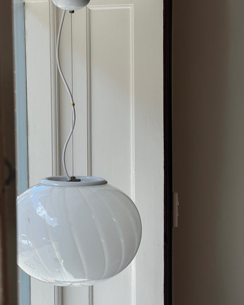 Vintage Murano oval white swirl ceiling lamp (D38)
