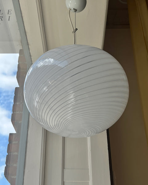 Vintage Murano oval white swirl ceiling lamp (D40)