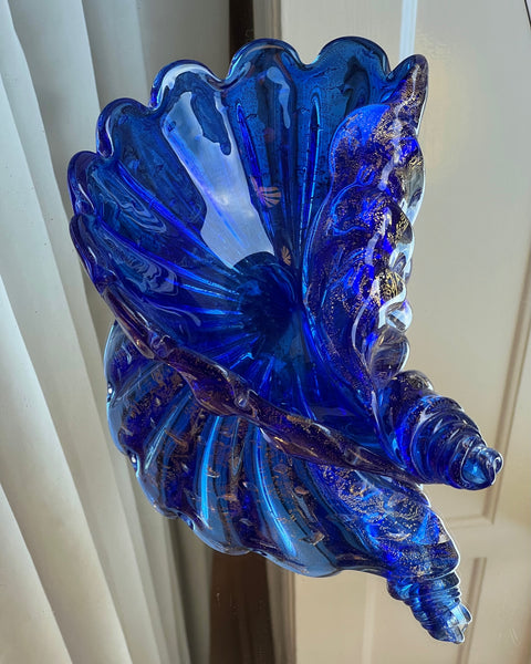 Vintage golden blue Murano shell bowl