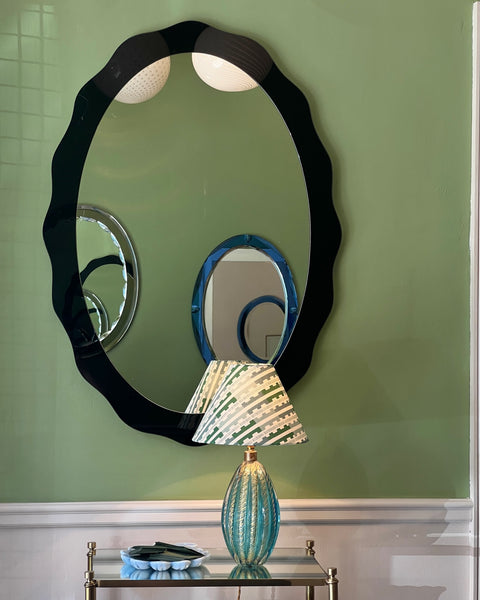 Large vintage Italian mirror with black mirror frame