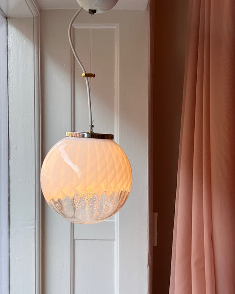 Vintage white/clear Murano ceiling lamp (D20)