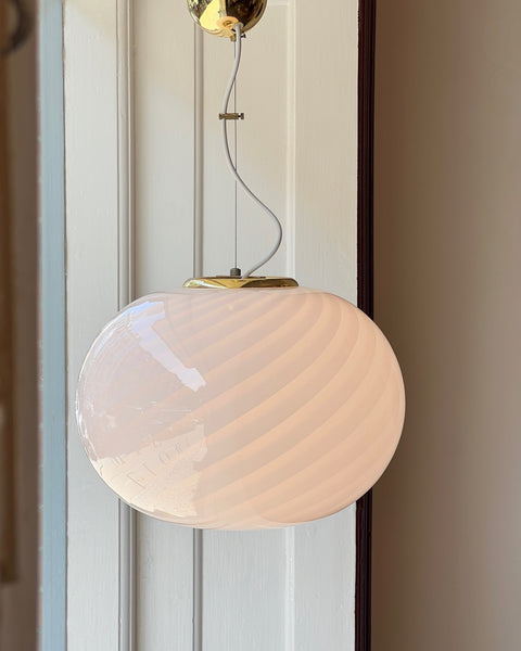 Vintage Murano white swirl oval ceiling lamp (D40)