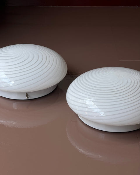 Vintage Murano white swirl ceiling/wall lamp (D28)