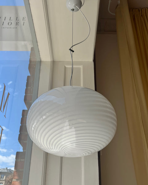 Vintage Murano oval white swirl ceiling lamp (D40)