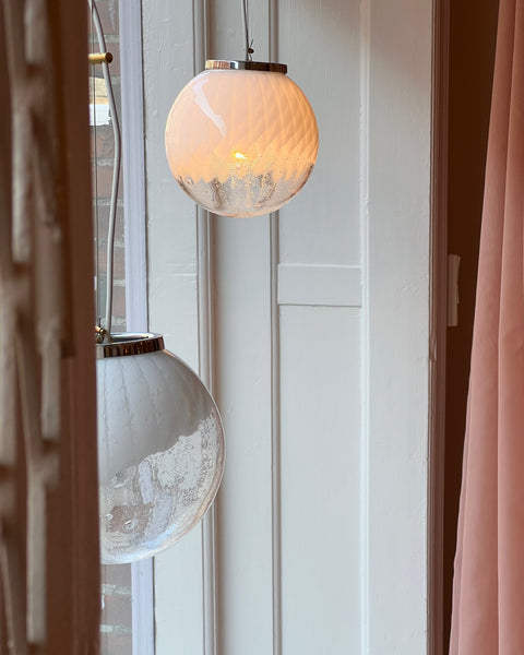 Vintage white/clear Murano ceiling lamp (D20)