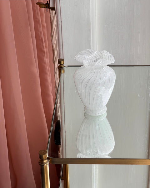 Vintage white Murano latticino vase