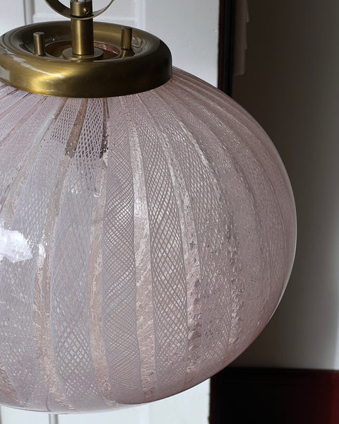 Vintage oval pink/clear Murano latticino ceiling lamp (D35)