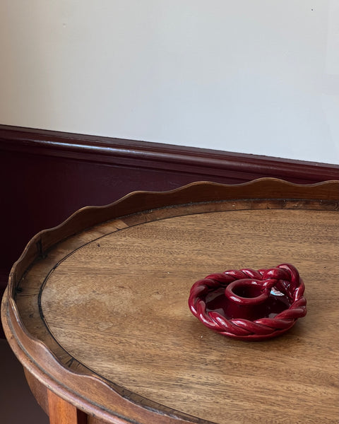 Vintage red twisted ceramic candle holder